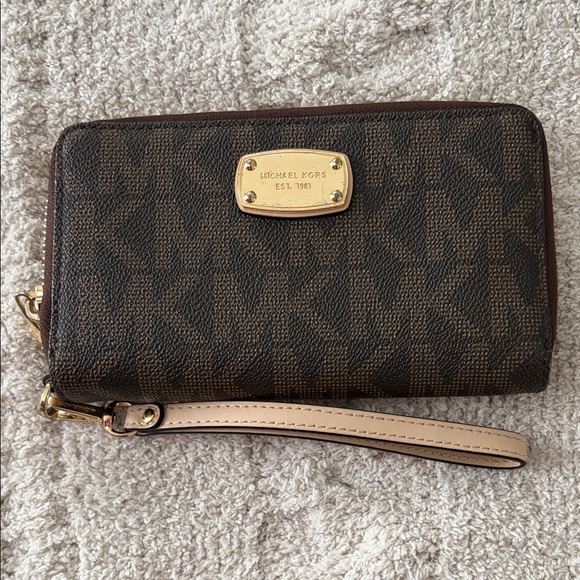 Michael Kors Handbags - Michael Kors Dark Brown Wristlet with Gold Accents